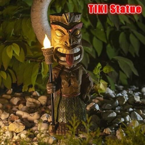 Retro Tiki Figure Statue Torch Tiki Surfboard Tili Sculpture Hawaii Totem Outdoor Resin Garden Decoration
