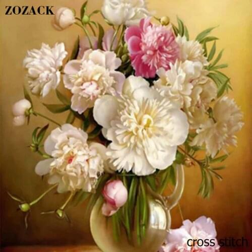 Zozack 70*80cm Needlework,DMC DIY cross-stitch,Full embroidery kits,Flowers vase patterns chinese cross stitch printed on canva
