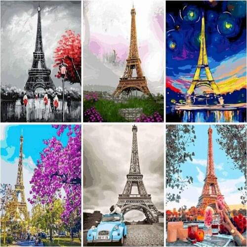 SDOYUNO DIY Oil Painting By Numbers Tower Handpainted Gift Coloring By Numbers Landscape Home Bedroom Wall Artwork