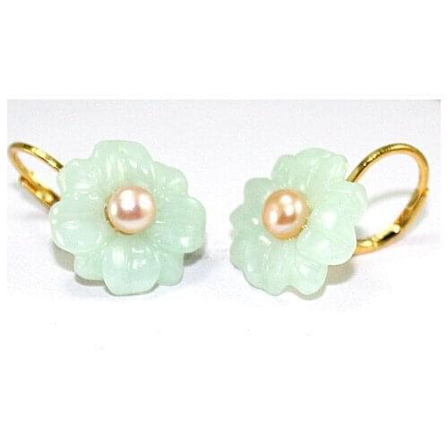 Attractive Flower Natural Jade Pink Freshwater Pearl Earring