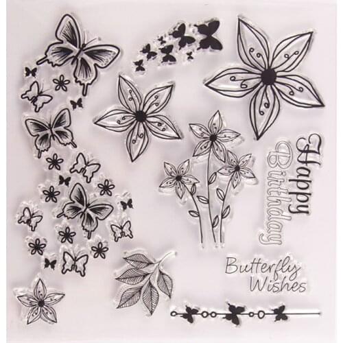 Butterfly And Flower Silicone Clear Stamp Seal DIY Scrapbook Embossing Album Decor Craft Art
