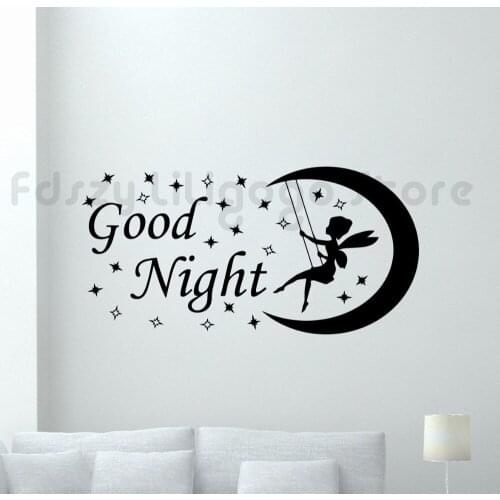 Fairy Wall Decal Moon Stars Good Night Wall Vinyl Sticker Nursery Kids Room Decoration Wall Art Mural Fairy Design DecalsQ867