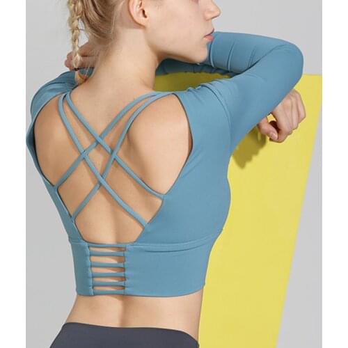 Yoga Shirts Workout Open Back Top Long Sleeve Crop Top Women Spring Autumn Gym Cross Back Sports Shirt Short Sleeve Summer