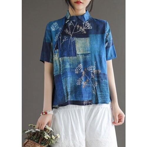 Chinese Traditional Top Qipao Shirt For Woman Cheongsam Style Shirt Short Sleeve Chinese Blouse For Ladies Chinese Top 10149