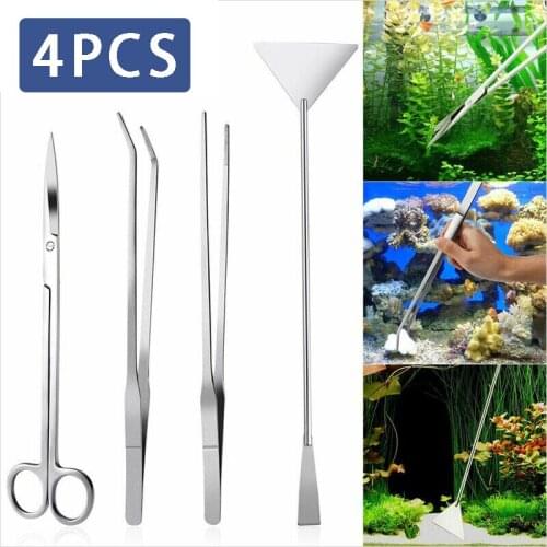 4pcs Aquarium Tweezers Sets Stainless Steel Water Grass Clip Tank Aquatic Plant Tools Kits Scissors Spatula Set Spatula Tool