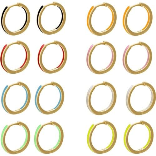 Pair Small Hoop Earrings Pink Neon Green Fluorescent Jewelry Enamel Circle Round Shape Gold Color Earing Geometric Jewelry