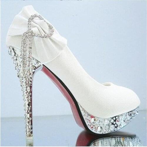 Autumn and winter new elegant womens shoes wedding shoes high-heeled shoes rhinestones bow stiletto single shoes 7cm/10cm/11cm
