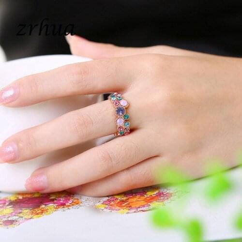 ZRHUA Wholesale High Quality Rainbow Rings for Women Silver 925 Finger Jewelry Multicolor Femme Bague Size 6 7 8 Rose Gold Color