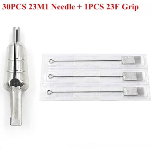 1 PCS 23F Stainless Steel Flat Tattoo Grip Tube with 50PCS 23 M1 Disposable Sterile Tattoo Needle for Tattoo Machine Supply