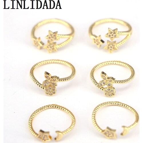 10Pcs Fashion CZ Wedding Ring For Women Gold Color Star /Butterfly Open Ring Adjustable Size Party Jewelry
