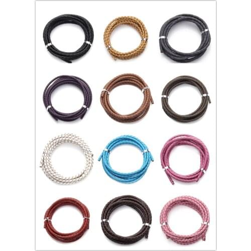 2meter/lot 3 4 6mm factory color Jewelry brown real round Weave Genuine Leather cords Bracele Cord string Rope