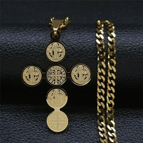 2021 Fashion Stainless Steel Cross Chain Necklace for Women/Men Gold Color Necklaces Pendants Jewelry collar cruz N9525S05
