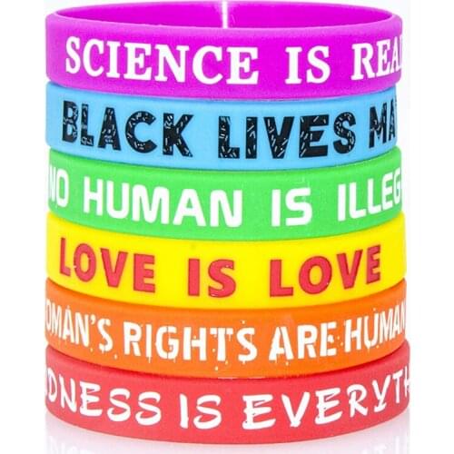 300pcs Science is Real Black Lives Matter No Human is Illegal Silicone Bracelets Rubber Wristbands Free Shipping by DHL