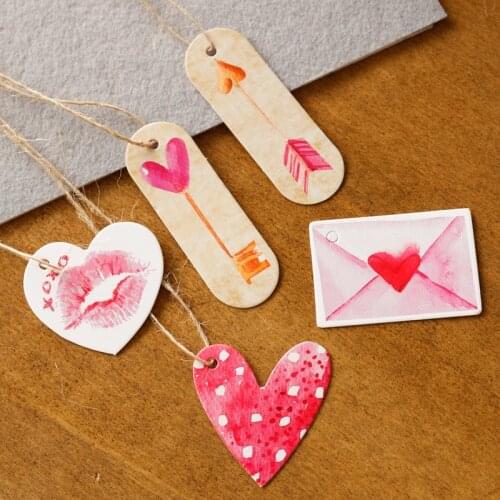 50pcs Cute Hot Pink Heart Paper Bookmarks Valentines Day Wedding Party Decoration Paper Gift Tag Retro Kraft Hang Tags