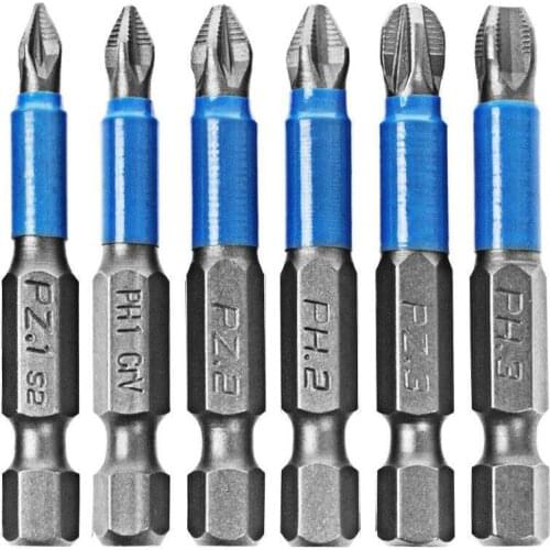 6Pcs Non-slip Screwdriver Bit Set Electric Impact Drill Bit 50mm Cross S2 Electric Screwdriver Head Screw Driver Bits Kit