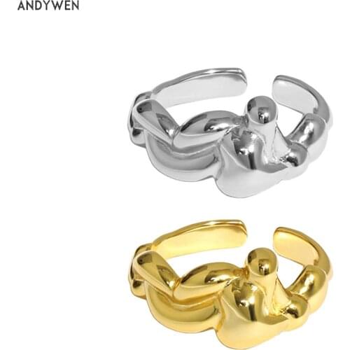 ANDYWEN 925 Sterling Silver Gold Square Screw Resizable Rings Geometric Irregular 2020 European Wedding Jewelry Accessories