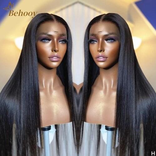 Behooy Long Straight Lace Front Wigs Heat Resistant Fiber Hair Glueless Black Straight Synthetic Lace Front Wigs For Black Women