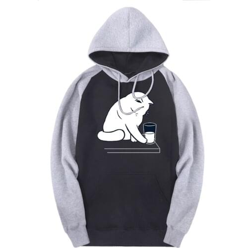 White Cats Raglan Hooded Sweatshirts Men 2020 Fashion Pullovers Harajuku Fall Winter Solid Hoodies Male Punk Moletom Masculino