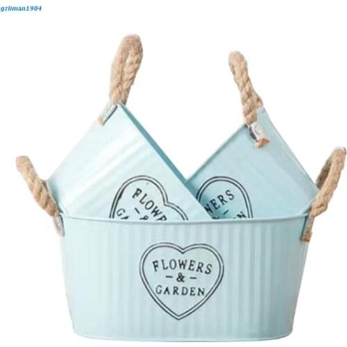 P15D Flower Pot Metal Barrel Succulent Plant Vintage Style Country Wedding Table Centerpiece Home Garden Office Decorations