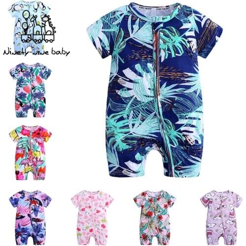 Short Sleeved Zip Baby Romper Cotton Newborn Body Suit Baby Pajama Boys Animal Cartoon Flower Printed Rompers Baby Kid Clothes