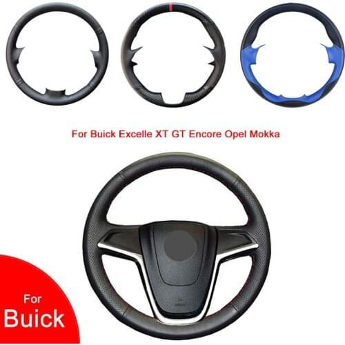 Breathable Punch Hand-Stitched Black Artificial Leather Car Steering Wheel Cover For Buick Excelle XT GT Encore Opel Mokka