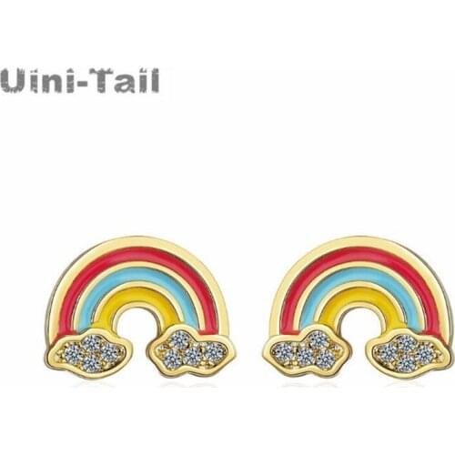 Uini-Tail hot sale new 925 sterling silver color cartoon rainbow earrings niche design fashion trend personality hypoallergenic