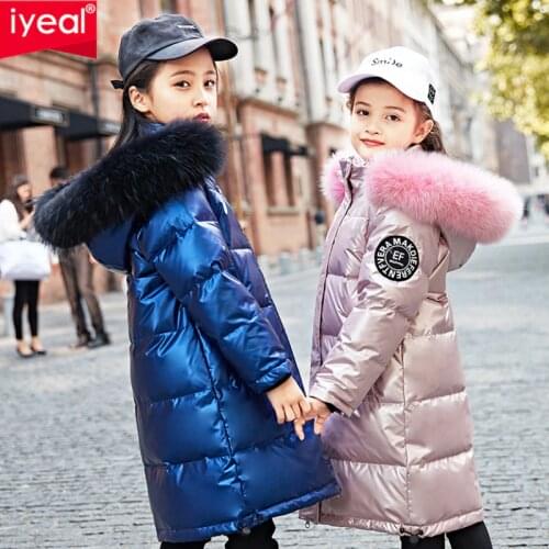 IYEAL New Girls Warm Winter Coat Artificial Fur Fashion Kids Hooded Down Jacket Coat for Girl Outerwear Girls Clothes 4-12 Years