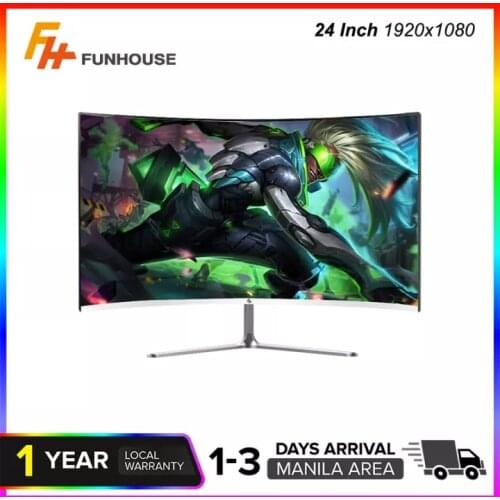 FUNHOUSE 24 inch Curved 75Hz 1920*1080 Monitor MVA Computer Display Screen Full Hdd input 2ms Respons HDMI-Com/VGA