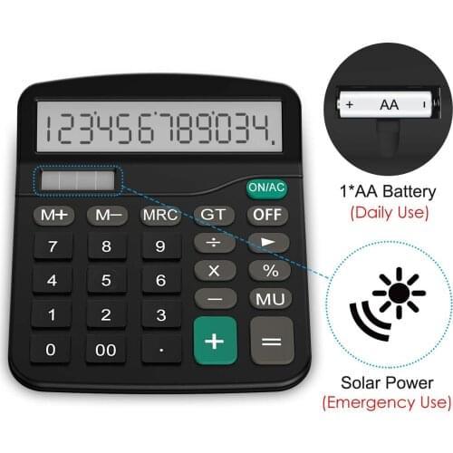 Calculator Standard Function Calculator with 12-Digit Large LCD Display Solar Battery Dual Power For Home Basic Office 2021