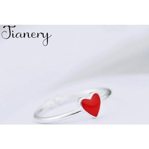 JIANERY Vintage Silver Color Red Heart Rings For Women Girls Trendy Ring Gifts Statement Jewelry