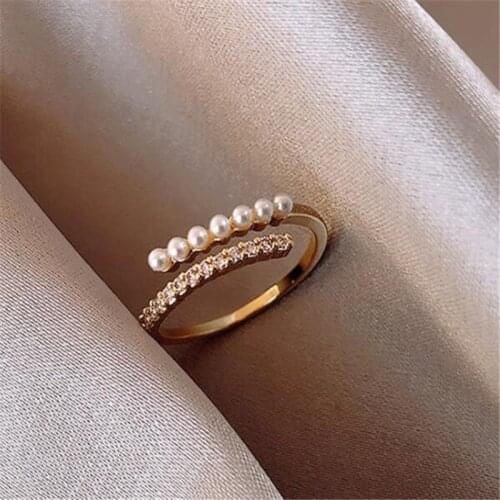 New Trend Imitation Pearl Crystal Ring Elegant Lady Party Opening Index Finger Accessories Fashion Womens Jewelry