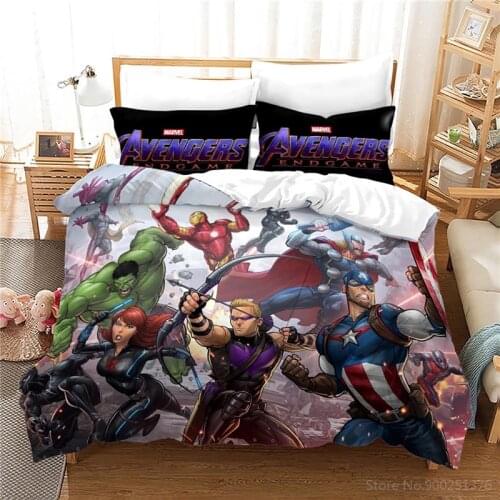 Disney Marvel Cartoon 3D Print Bedding Set Avengers Iron Man Captain America Thor Hulk Duvet Cover Set Twin Full Queen King Size