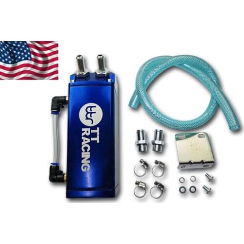 TTOT2BL - JDM Alloy Black 1L Oil Catch Tank Can with 9mm & 15mm Fitting Honda BLUE