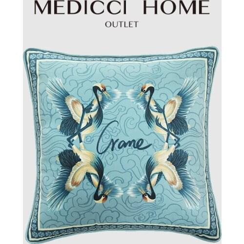 Medicci Home Chinoiserie Chinese Cushion Covers Retro Art Blue Flying Crane Throw Pillow Case Birds Decorative Pillow Sham