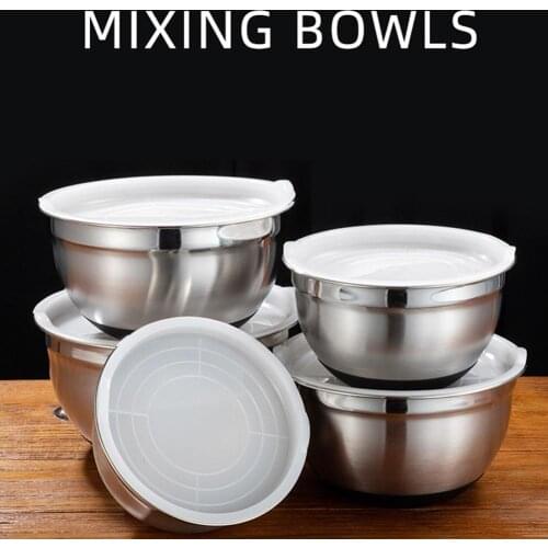 18-30CM Stainless Steel Salad Bowls With Lid Anti-scald Food Egg Mixer Mixing Bowl Lunch Boxes Kitchen Accessories Cooking Bowl