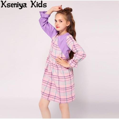 Kseniya Kids High Street Patchwork Girls Fashion Dresses Long Sleeve V Neck For 2 to 9 Years Children