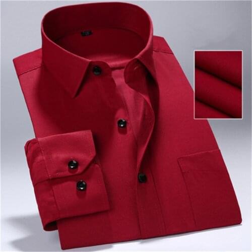 Mens Classic Long Sleeve Solid/striped Men Dress Shirts Single Patch Pocket Formal Business Standard-fit Office Social Shirts