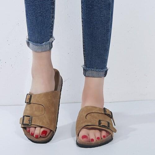 2020 New Mens Suede Leather Mule Clogs Slippers Unisex High Quality Soft Cork Two Buckle Beach Slides Footwear For Men 35-43 44