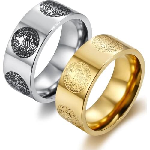 8MM Mens Ring Exorcism Cross Christian Finger Stainless Steel Religious Male Jewelry US Size 5-13