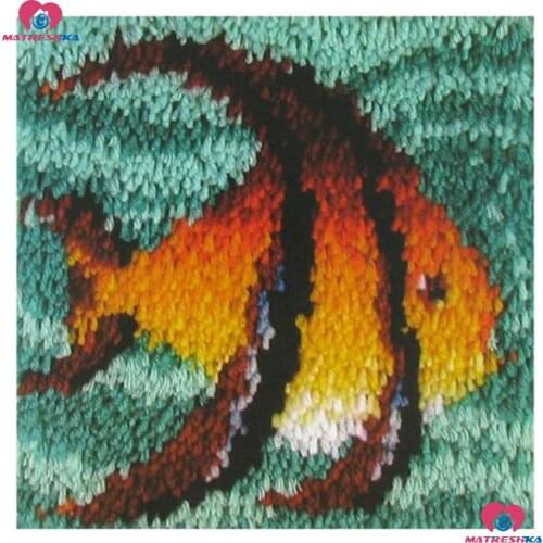 FishLatch Hook kits Pillowcase Diy Handmade Printed set Cushion Latch Hook Rug Kits 3d DIY Needlework Unfinished kits Home decor