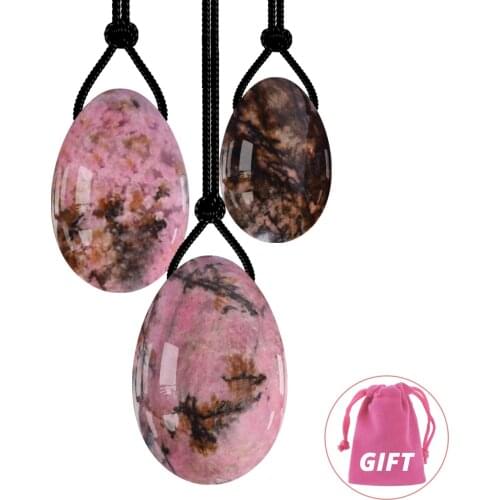 Natural Rhodonite Yoni Egg 3 Sizes Jade Egg Vaginal Muscle Firming Kegel Exercise Feminine Hygiene Care Crystal Massage Ball