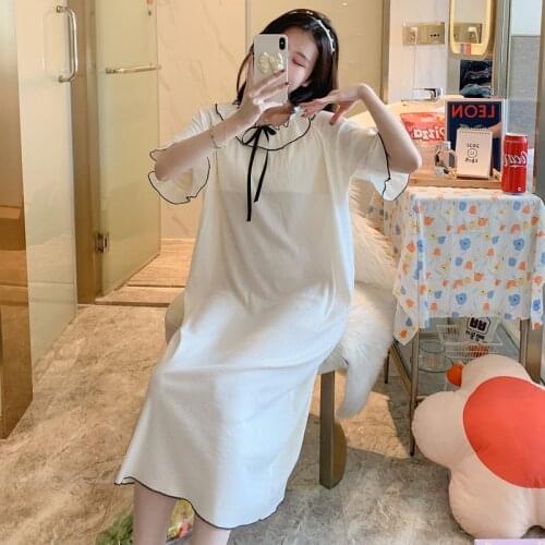 Fairy Nightdress Womens Short Sleeve Thin Style Fresh Generous Long Skirt Loose Nightgown Nightwear Female Sleepwear Homewear