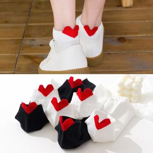 Socks Womens Shallow Mouth Korean Cute Summer Thin Pure Color Cotton Boat Socks Black White Love Tide Ankle Invisible Lot Happy