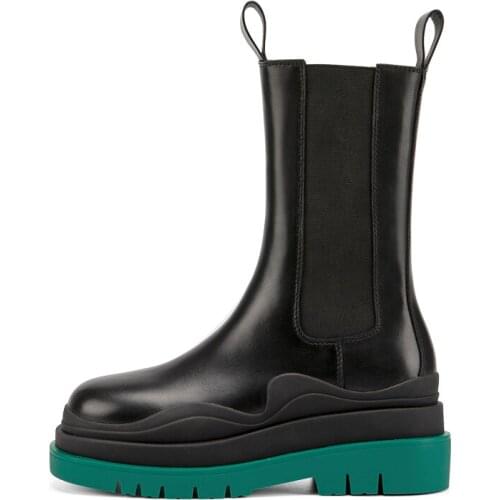 2021 New Winter Fashion Women Platform Boots Black Leather Boots Shoes Thick Bottom Ankle Boots Woman Chelse Brand Martin Boots