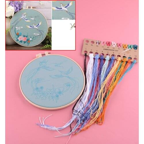 New DIY Embroidery Hand Needlework Beginners Kit with Pre-Printed Mythical Bird Floral Pattern & Plastic Hoop