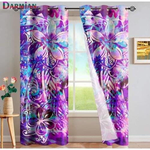 DARMIAN Polynesian Hibiscus Print Window Curtains Living Room Premium Bedroom Curtain Sunblinds Psychedelic Fashion Home Decor