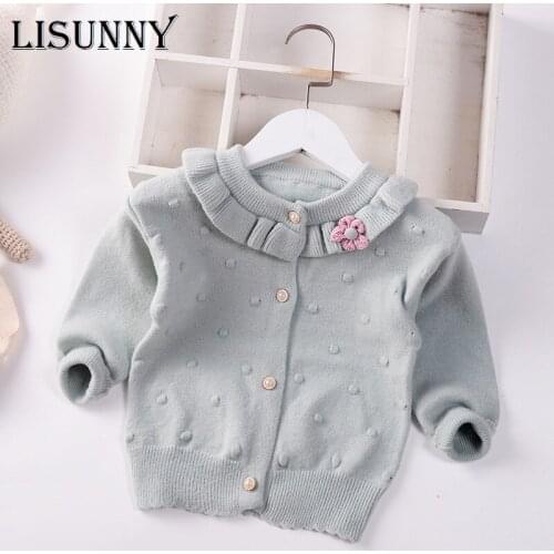 1-5y Girl Cardigan Sweater Autumn 2021 New Lolita Style Children Knitwear Jacket Baby Top Kids Coat Toddler Solid Floral Clothes