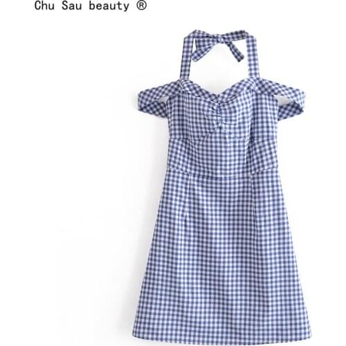 2021 Summer New French Vintage Neck-Mounted Lace-Up A-Line Women Dress Slim Slash Neck Mini Dress Fashion Vestido