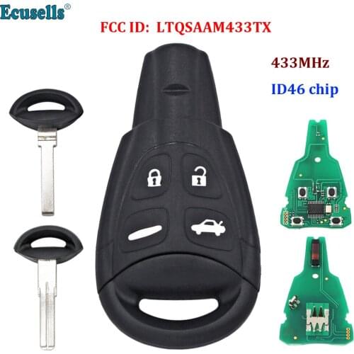 4 Buttons Remote Key Fob Control Keyless Entry 433MHZ with ID46 PCF7946AT Chip for SAAB 93 95 9-3 LTQSAAM433TX with Insert Key