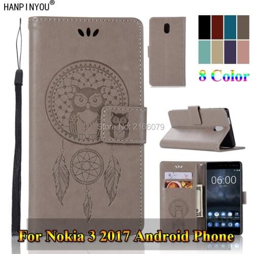 For Nokia 3 2017 5.0" 3D Pattern Owl Luxury Flip PU Leather Case W/ Magnetic Buckle Card Insert Slots Wallet Stand Cover
